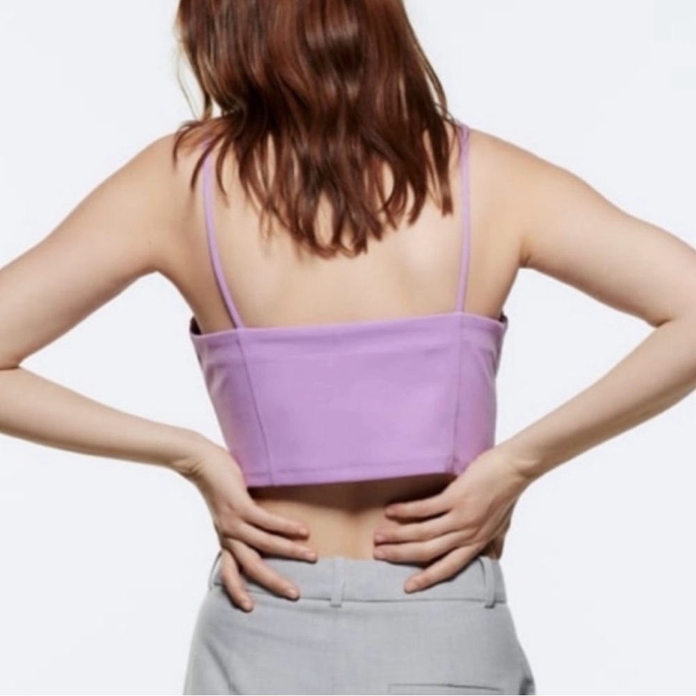 NWOT ZARA Lilac Crop Top Bustier Style Spaghetti Strap Size L - Picture 2 of 7